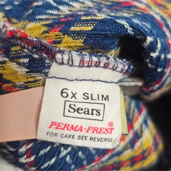 Sears Toughskins Blue, Yellow & Red Plaid Bellow Bottoms, size 6X Slim (19x18) - Picture 4 of 4